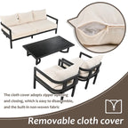 4-Pieces U-Style Multi-Person Outdoor Steel Sofa Set, with Coffee Table and Cushion