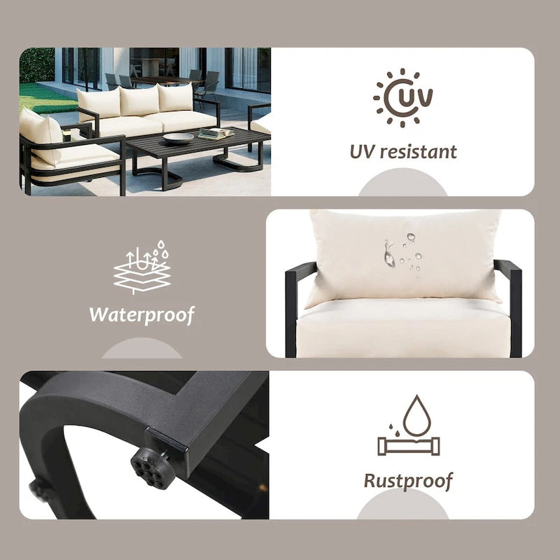 4-Pieces U-Style Multi-Person Outdoor Steel Sofa Set, with Coffee Table and Cushion