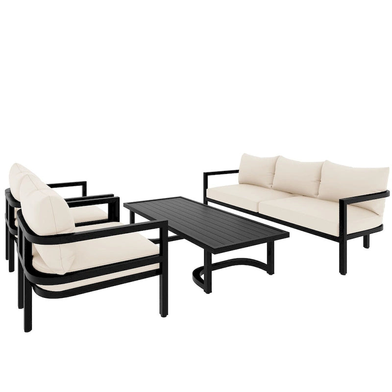 4-Pieces U-Style Multi-Person Outdoor Steel Sofa Set, with Coffee Table and Cushion