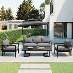 4-Pieces U-Style Multi-Person Outdoor Steel Sofa Set, with Coffee Table and Cushion