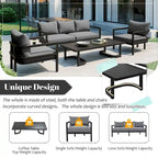 4-Pieces U-Style Multi-Person Outdoor Steel Sofa Set, with Coffee Table and Cushion