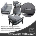 4-Pieces U-Style Multi-Person Outdoor Steel Sofa Set, with Coffee Table and Cushion