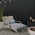 Outsunny Wicker Adirondack Chair for 2 with Cushions & Footrests, PE Rattan Fire Pit Chair