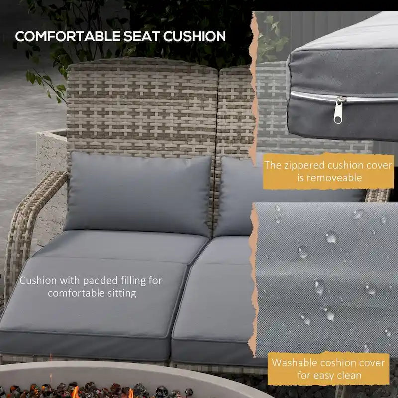 Outsunny Wicker Adirondack Chair for 2 with Cushions & Footrests, PE Rattan Fire Pit Chair