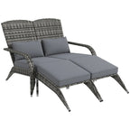 Outsunny Wicker Adirondack Chair for 2 with Cushions & Footrests, PE Rattan Fire Pit Chair