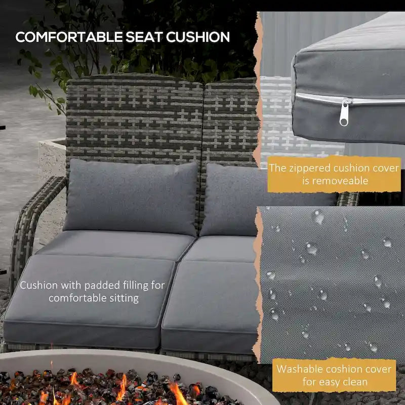 Outsunny Wicker Adirondack Chair for 2 with Cushions & Footrests, PE Rattan Fire Pit Chair