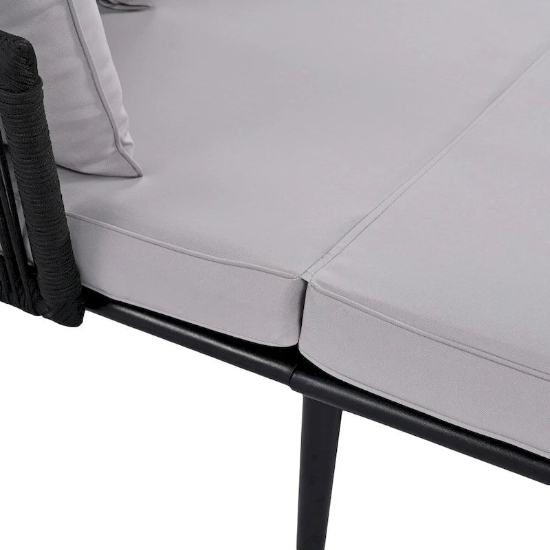 Outdoor Daybed Woven Nylon Rope Backrest with Washable Cushions