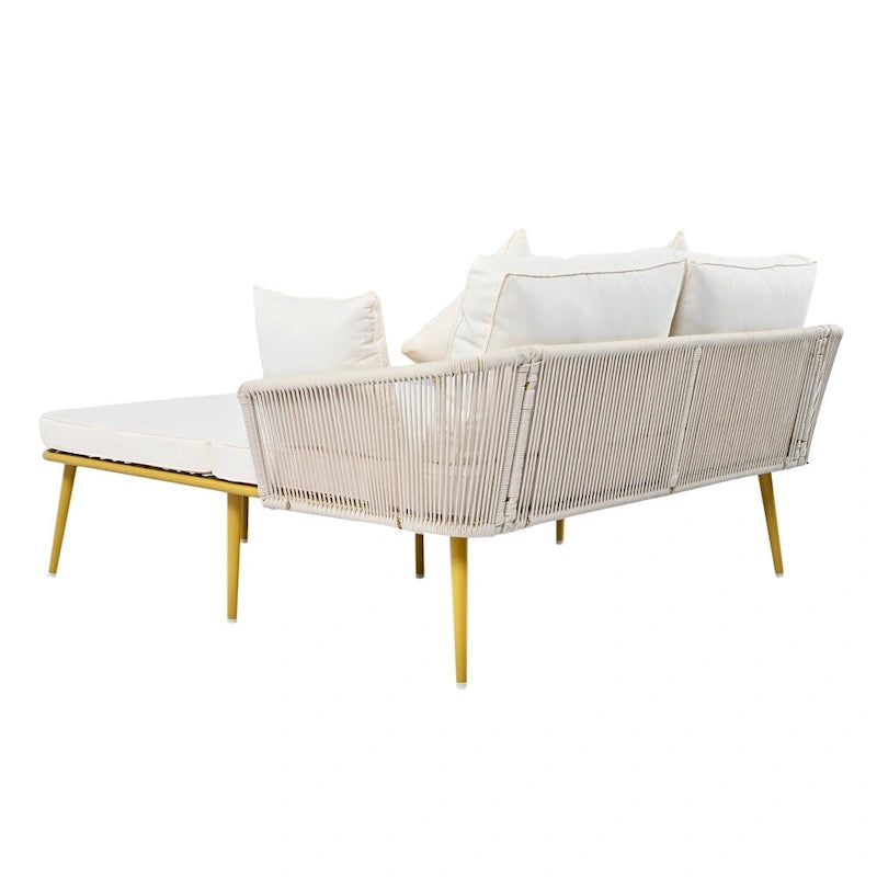 Outdoor Daybed Woven Nylon Rope Backrest with Washable Cushions