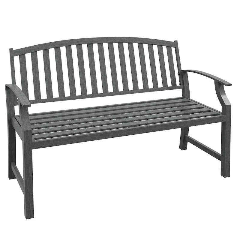 46 Outdoor Metal Garden Bench with Armrests, Tilted Backrest,Wood Look Slatted