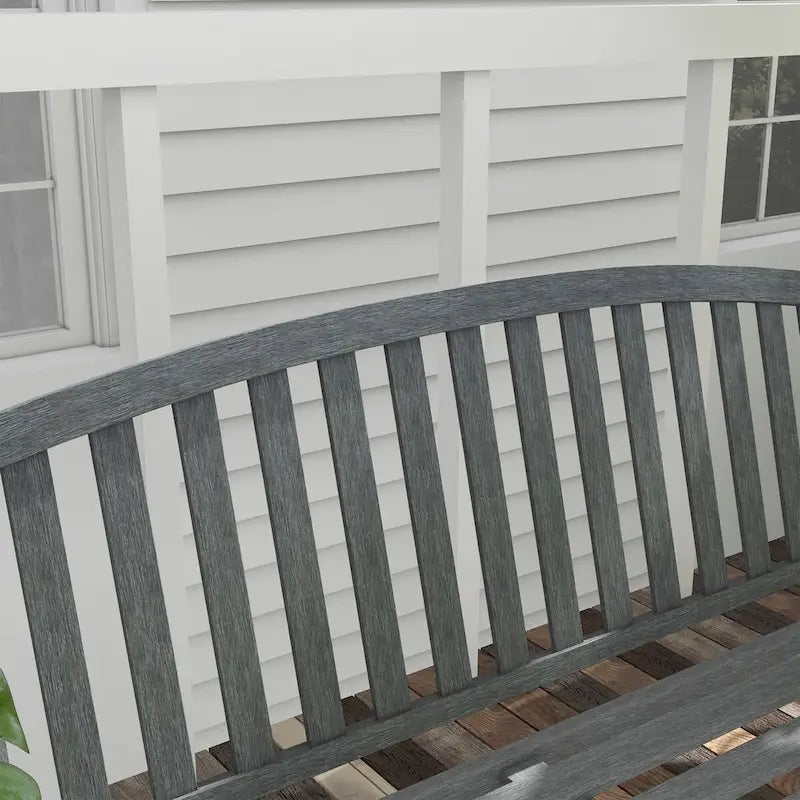 46 Outdoor Metal Garden Bench with Armrests, Tilted Backrest,Wood Look Slatted