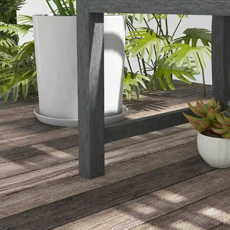 46 Outdoor Metal Garden Bench with Armrests, Tilted Backrest,Wood Look Slatted