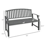46 Outdoor Metal Garden Bench with Armrests, Tilted Backrest,Wood Look Slatted