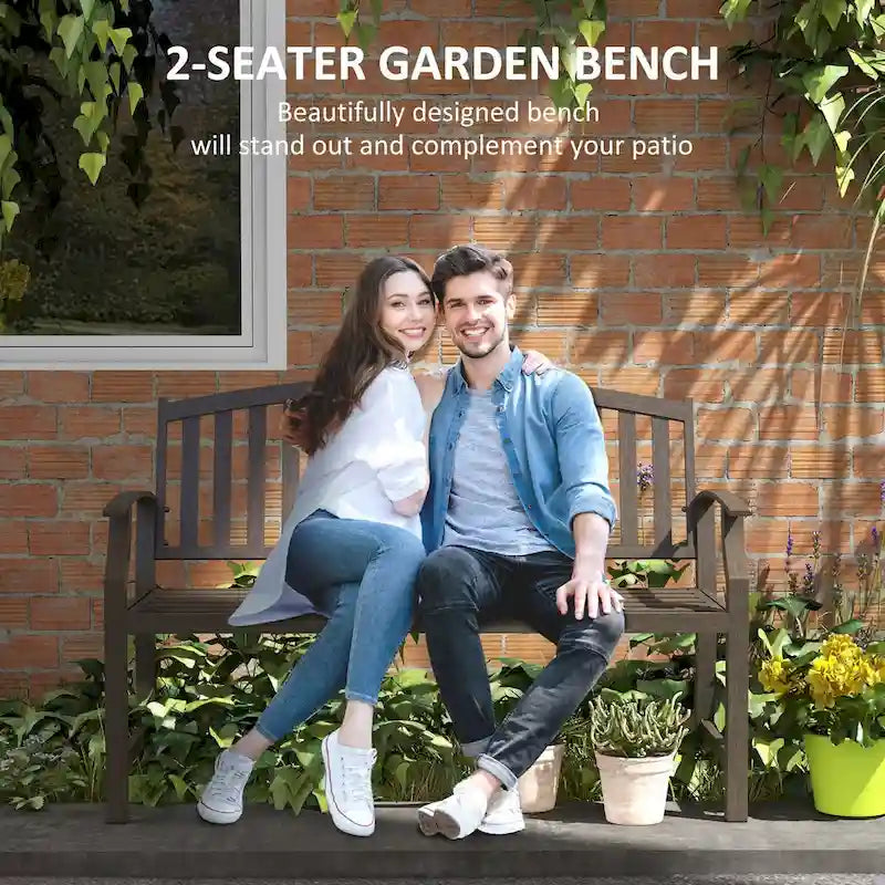 46 Outdoor Metal Garden Bench with Armrests, Tilted Backrest,Wood Look Slatted