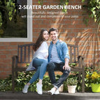 46 Outdoor Metal Garden Bench with Armrests, Tilted Backrest,Wood Look Slatted