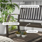 46 Outdoor Metal Garden Bench with Armrests, Tilted Backrest,Wood Look Slatted