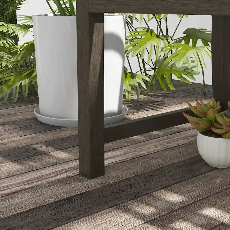 46 Outdoor Metal Garden Bench with Armrests, Tilted Backrest,Wood Look Slatted