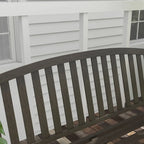 46 Outdoor Metal Garden Bench with Armrests, Tilted Backrest,Wood Look Slatted