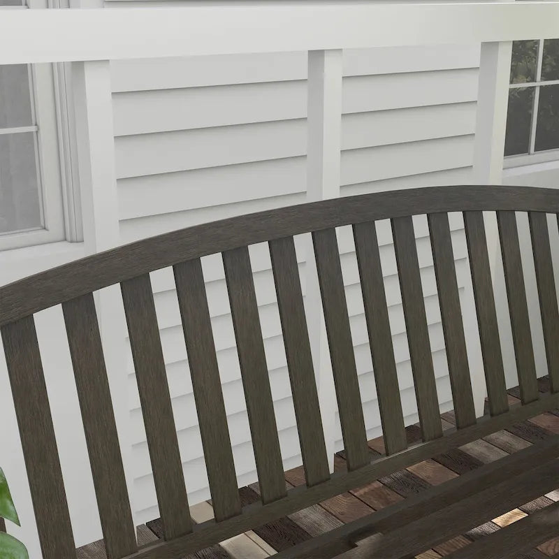 46 Outdoor Metal Garden Bench with Armrests, Tilted Backrest,Wood Look Slatted