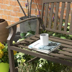 46 Outdoor Metal Garden Bench with Armrests, Tilted Backrest,Wood Look Slatted