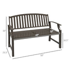 46 Outdoor Metal Garden Bench with Armrests, Tilted Backrest,Wood Look Slatted
