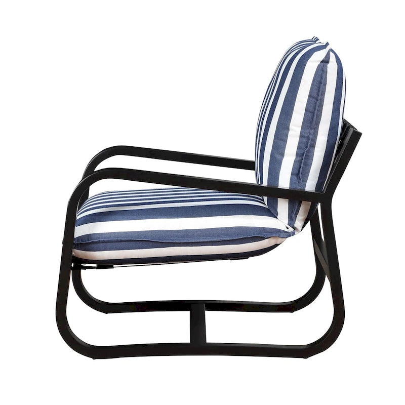 Auburn Outdoor Sling Chair Upholstered in Blue and White Stripe Fabric by Greyson Living