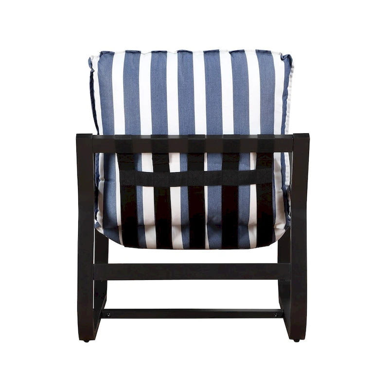 Auburn Outdoor Sling Chair Upholstered in Blue and White Stripe Fabric by Greyson Living