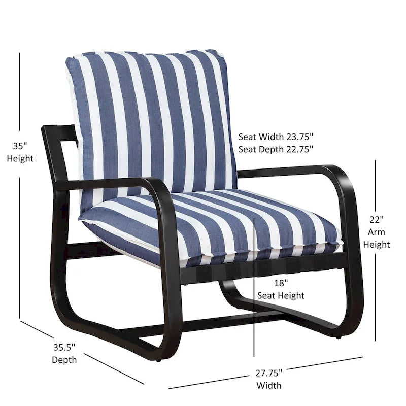 Auburn Outdoor Sling Chair Upholstered in Blue and White Stripe Fabric by Greyson Living