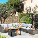HOOOWOOO 8-piece Wicker Outdoor Patio Furniture Sofa Set Fire Pit Set