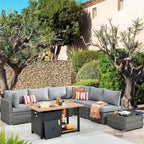 HOOOWOOO 8-piece Wicker Outdoor Patio Furniture Sofa Set Fire Pit Set