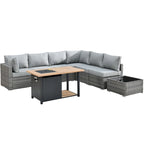 HOOOWOOO 8-piece Wicker Outdoor Patio Furniture Sofa Set Fire Pit Set