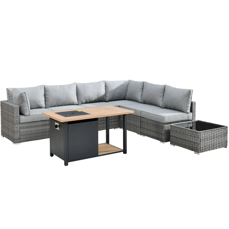 HOOOWOOO 8-piece Wicker Outdoor Patio Furniture Sofa Set Fire Pit Set