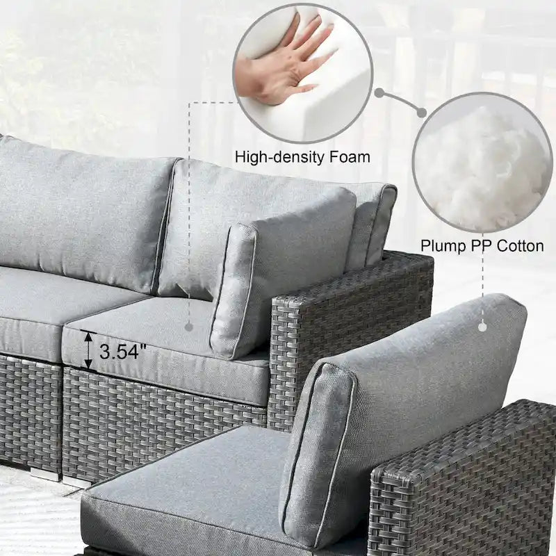 HOOOWOOO 8-piece Wicker Outdoor Patio Furniture Sofa Set Fire Pit Set