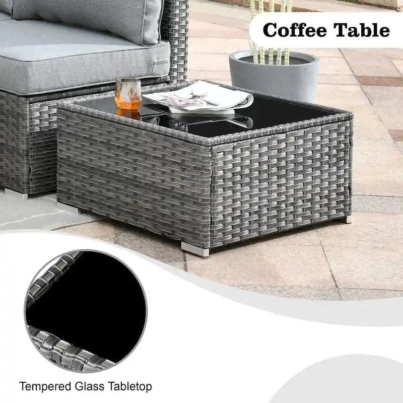 HOOOWOOO 8-piece Wicker Outdoor Patio Furniture Sofa Set Fire Pit Set
