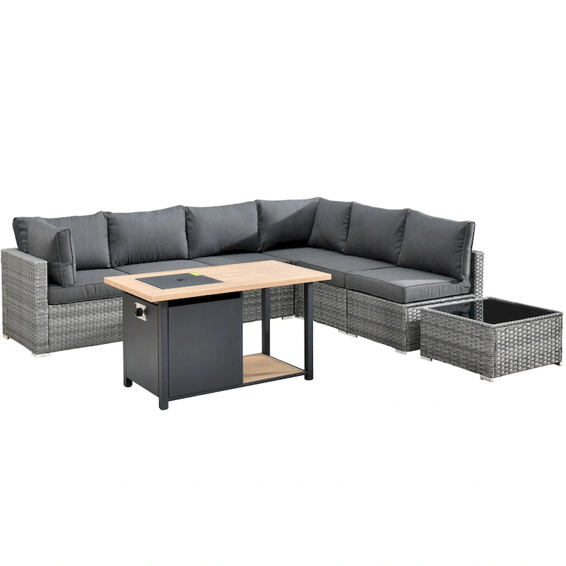 HOOOWOOO 8-piece Wicker Outdoor Patio Furniture Sofa Set Fire Pit Set