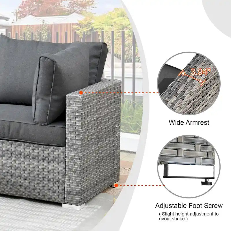 HOOOWOOO 8-piece Wicker Outdoor Patio Furniture Sofa Set Fire Pit Set