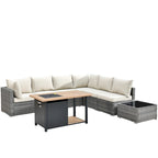 HOOOWOOO 8-piece Wicker Outdoor Patio Furniture Sofa Set Fire Pit Set