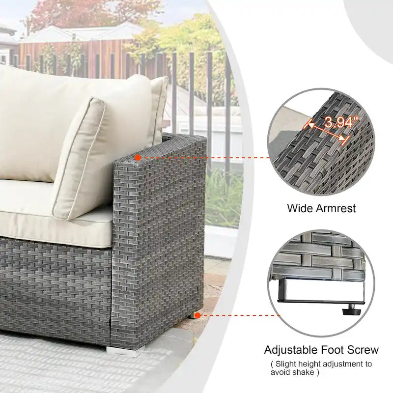 HOOOWOOO 8-piece Wicker Outdoor Patio Furniture Sofa Set Fire Pit Set