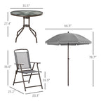 6 Piece Patio Dining Set for 4 with Umbrella, Outdoor Table and Chairs with 4 Folding Dining Chairs & Round Glass Table