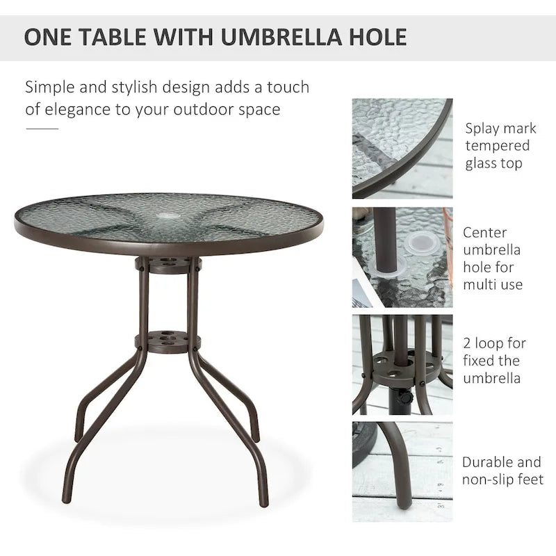 6 Piece Patio Dining Set for 4 with Umbrella, Outdoor Table and Chairs with 4 Folding Dining Chairs & Round Glass Table