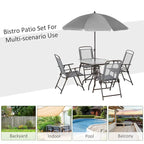 6 Piece Patio Dining Set for 4 with Umbrella, Outdoor Table and Chairs with 4 Folding Dining Chairs & Round Glass Table