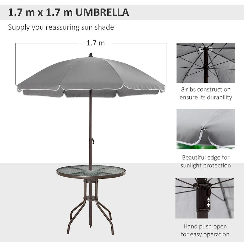 6 Piece Patio Dining Set for 4 with Umbrella, Outdoor Table and Chairs with 4 Folding Dining Chairs & Round Glass Table