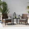 Wicker Formal Dinning Chair Side Table Set With Blue Cushions In Metal Frame (Set of 3)