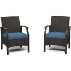 Wicker Formal Dinning Chair Side Table Set With Blue Cushions In Metal Frame (Set of 3)