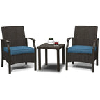 Wicker Formal Dinning Chair Side Table Set With Blue Cushions In Metal Frame (Set of 3)
