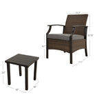 Wicker Formal Dinning Chair Side Table Set With Blue Cushions In Metal Frame (Set of 3)