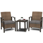Wicker Formal Dinning Chair Side Table Set With Blue Cushions In Metal Frame (Set of 3)