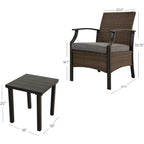Wicker Formal Dinning Chair Side Table Set With Blue Cushions In Metal Frame (Set of 3)