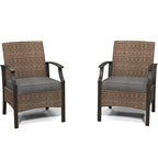 Wicker Formal Dinning Chair Side Table Set With Blue Cushions In Metal Frame (Set of 3)