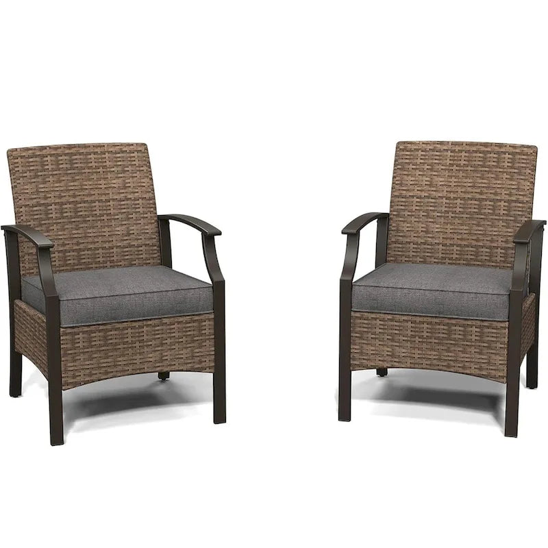 Wicker Formal Dinning Chair Side Table Set With Blue Cushions In Metal Frame (Set of 3)