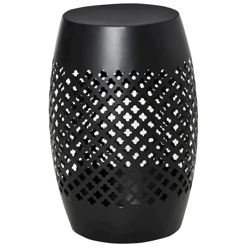 12.5 Patio Round Hollow Drum Side Table, Steel Accent Table